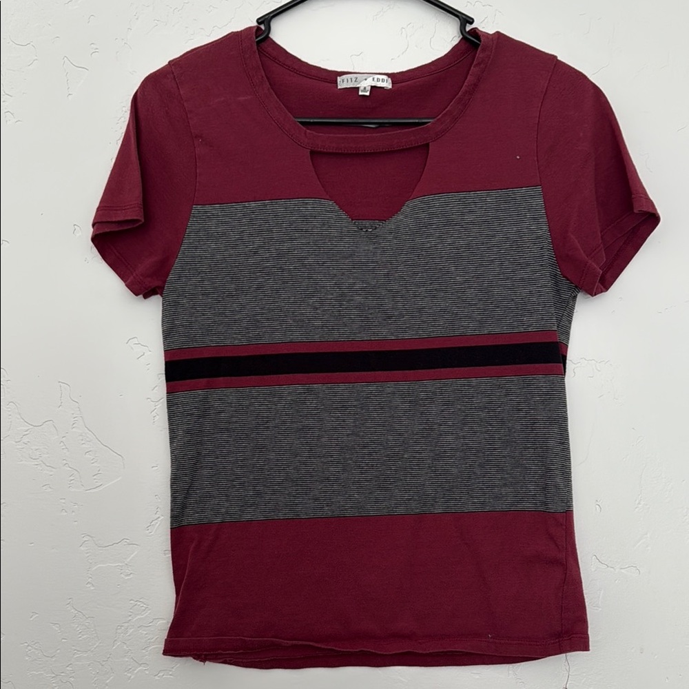 Stylish Burgundy and Gray Women's Top